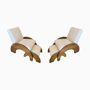 Sessel und Fußhocker aus Bouclé, 4 . Set