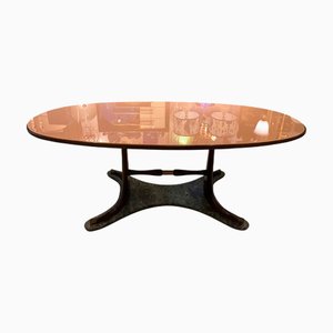 Oval Dining Table with Pink Glass Top by Vittorio Dassi for Dassi Mobili Moderni, 1950s