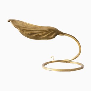 Vintage Italian Leaf Brass Table Lamp by Tommaso Barbi, 1970s