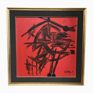 Castagno, Composizione astratta, anni '70, Olio su tela, con cornice