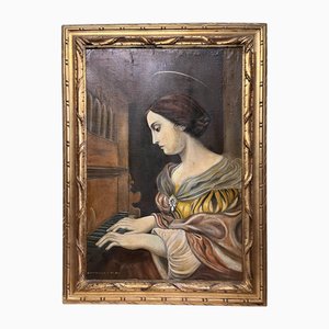 G. Carpentieri, Saint Cecilia Playing the Organ, 1935, Painting on Canvas, Framed