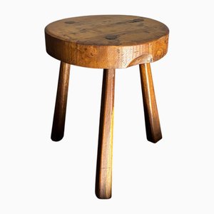 Sgabello Mid-Century brutalista rustico tripode, Francia, anni '50