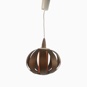 Mid-Century Scandinavian Space Age UFO Mushroom Pendant in Wood Veneer in the style of Hans-Agne Jakobsson, 1970s