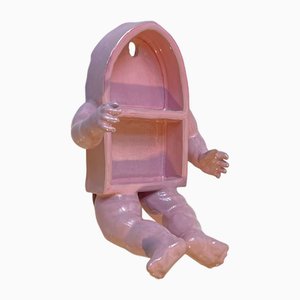 Surrealist Baby Body Vanity Shelf in Pink Glazed Ceramic, 2000s