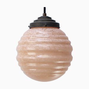 French Clichy Pink Reeded Glass Pendant Lamp