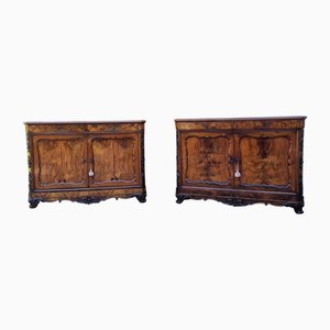 Bolognese Charles X Sideboards in Walnut Burl, 1830s, Set of 2