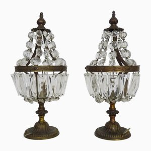 Vintage Louis XVI Heißluftballonlampen mit Kristalltropfen, 1950er, 2er Set