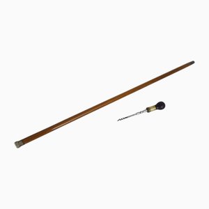Canne de Marche Antique en Bois avec Mécanisme Tire-Bouchon, 1890s