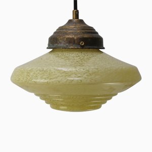 Lampada a sospensione Clichy in vetro fumé giallo, Francia