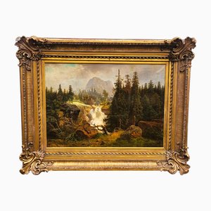 Paesaggio alpino, XIX secolo, Olio su tela, In cornice