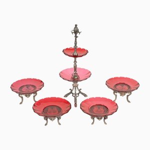 Tazze Napoleone III in cristallo e bronzo argentato di Baccarat, set di 5