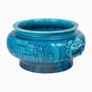 Vaso Napoleone III in ceramica blu di Longwy