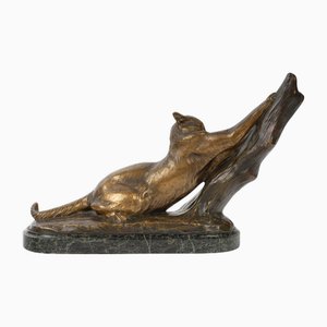 Bronze Cat Sculpture attributed to Louis Riché, Early 20th Century