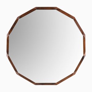 Mid-Century Modern Italian Dodecagonal Teak Mirror by Dino Cavalli, Italy, 1960s