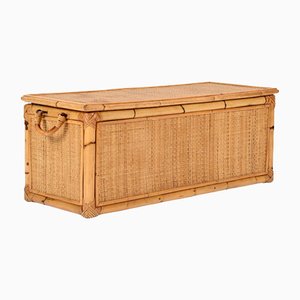 Mid-Century Modern French Riviera Storage Chest in Bamboo and Wicker, 1970