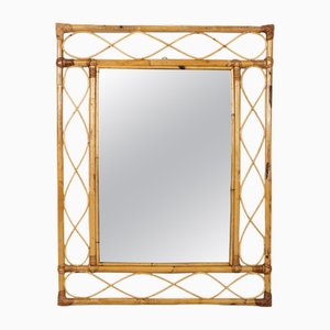 Mid-Century French Riviera Curved Bamboo and Rattan Wall Mirror, Italy, 1970s