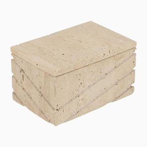 Caja Mid-Century rectangular de travertino y madera de Fratelli Mannelli, Italia, años 70