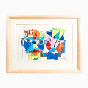 Ugo Nespolo, Composizione, Tempera su carta, con cornice