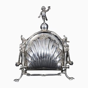 Antique Silver-Plated Triple Shell-Shaped Biscuit Box, 1900s