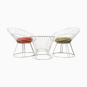 Table Basse et Chaises de Jardin en Fer Forgé, 1950s-60s, Set de 3
