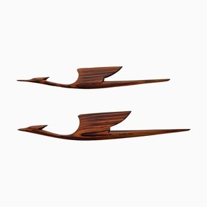 Mid-Century Wooden Heron Wall Sculptures, Denmark, 1960s, Set of 2