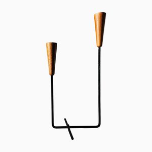 Mid-Century Teak and Metal Candleholder, Denmark, 1960s