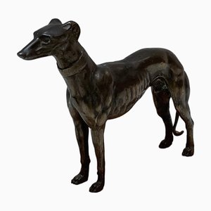 Escultura de galgo de bronce con base de madera, años 50