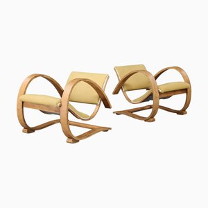 French Art Deco Lounge Chairs in Sculptural Bentwood, 1930s, Set of 2