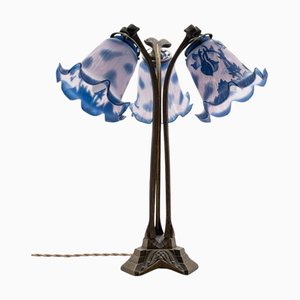 Art Nouveau Style French Table Lamp in Blue Glass, 1970