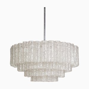 Lampadario tubolare in vetro ghiacciato attribuito a Doria Leuchten, anni '60