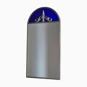 Swedish Grace Decorative Wall Mirror with Pewter and Blue Glass Frame, 1920s