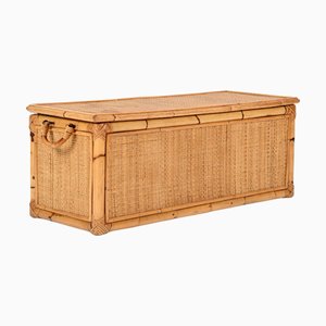Mid-Century Modern French Riviera Storage Chest in Bamboo and Wicker, 1970
