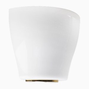 Vintage White Opaline Glass & Brass Wall Lamp