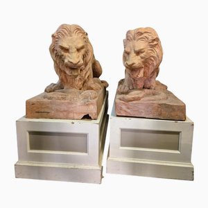 Lion Statues, 19th Century, Terracotta, Set of 2