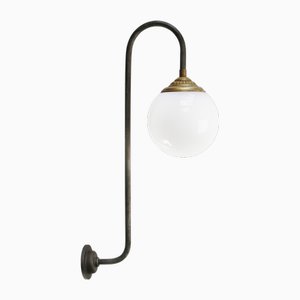 Applique Murale en Opaline Blanche, Fonte et Laiton