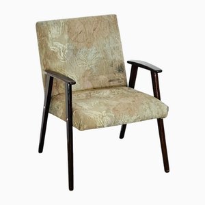 Fauteuil Vintage en Bois Foncé et Tissu à Motifs Floral, 1960s