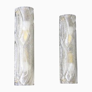 Weiße Wandlampen aus strukturiertem Muranoglas im Stil von Mazzega, 2000er, 2er Set