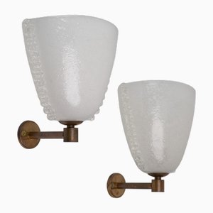 Vintage Art Deco Murano Glass Wall Lamps by Venini, 1950s, Set of 2