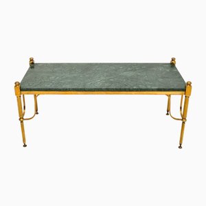 Table Basse Vintage en Laiton et en Marbre, France, 1960s