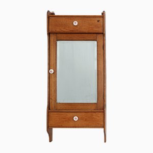 Art Deco Wandschrank aus Holz mit Spiegeltür und 2 Schubladen, Frankreich, 1900er