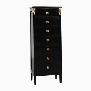 20th Century Louis XV Black Lacquered Chest of Drawers with Brass Mounts, France, 1950s