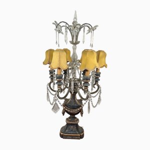 Lampadario vintage a otto luci in legno laccato e cristallo di Boemia, Francia, anni '40