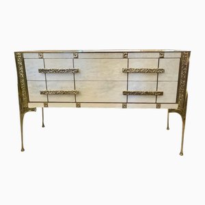 Brutalist White and Gold Murano Glass Sideboard