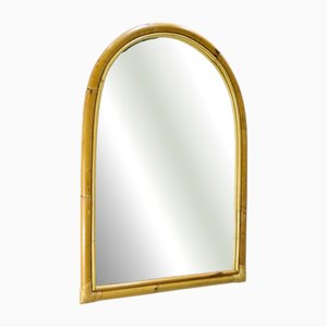 Vintage Arched Bamboo & Rattan Wall Mirror, 1970s