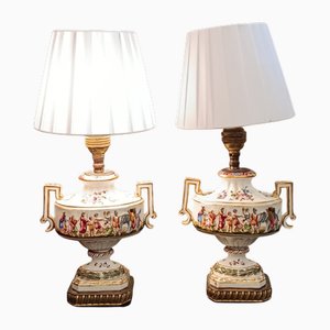 Lámparas de mesa de porcelana, década de 1890. Juego de 2