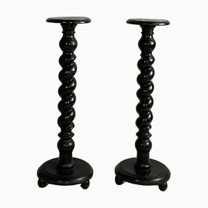 Italian 19th Century Style Pedestals in Black Wood, 1930s, Set of 2