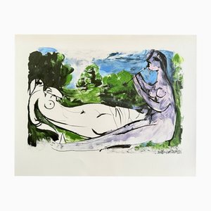 Pablo Picasso, Donna nuda distesa e suonatore di flauto, 1967, Litografia