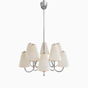 Art Deco Chrome Chandelier with Fabric Shades, 1920s