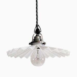 Antique Pleated Glass Pendant Lamp, 1920s