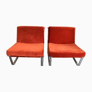 Vintage Chrom Stühle mit Samtsitzen, 1970er, 2er Set